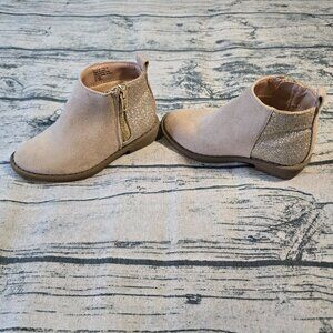 Fabkids Girls Ankle Boots Booties Tan Glitter Zipper Block Heel Round Toe Size 8